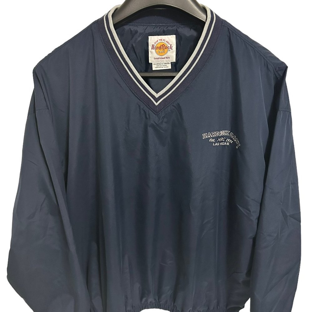 Hard Rock Cafe Mens Golf Windbreaker Jacket Navy Blue Sz XL Las Vegas Pullover